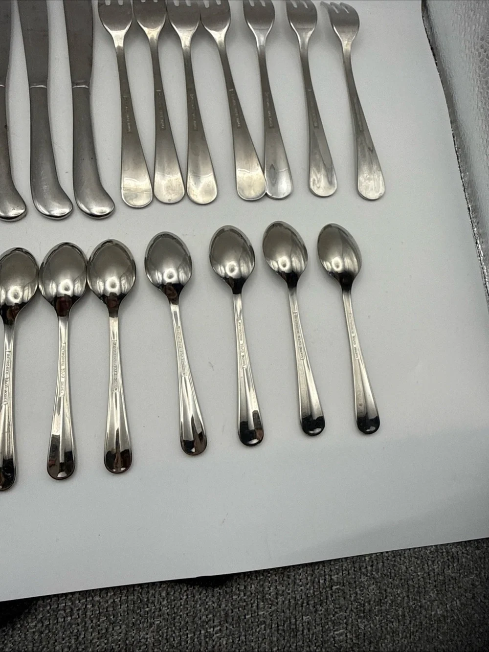 (27) Retroneu JAMESTOWN Stainless Cocktail Forks Demitasse Spoons Butter Knives